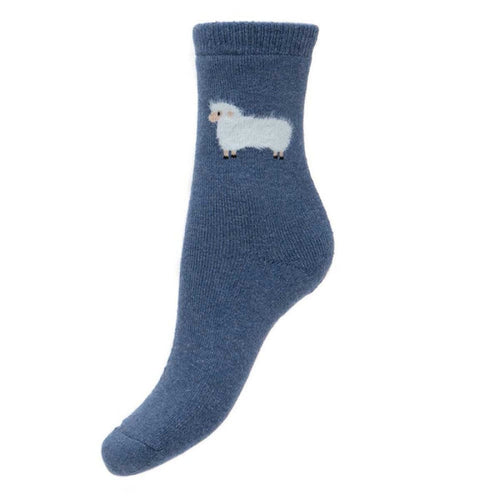 Wool Blend Socks with Fluffy Sheep WS488 - Deep Sea Blue Socks Joya