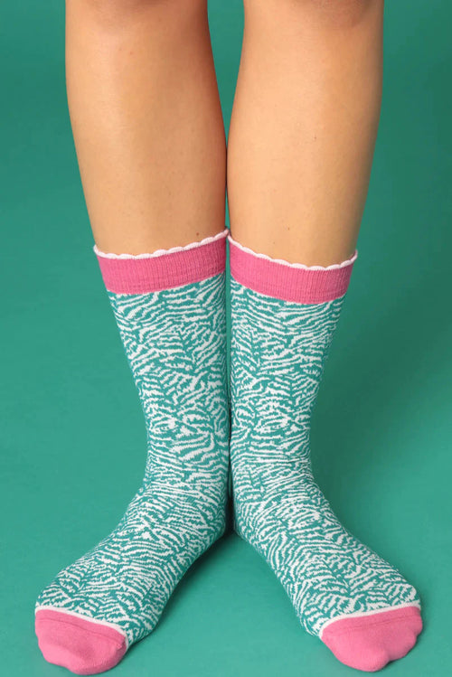 Zebra Print Cotton Socks in Teal by Mistral Socks Mistral